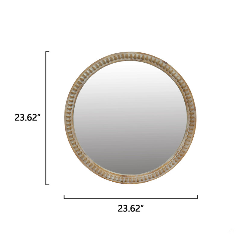 Miroir mural rond rond, miroir à cadre perlé en bois vieilli de 23,62 po pour hall d'entrée, salon, salle de bain, miroir décoratif de style maison de campagne
