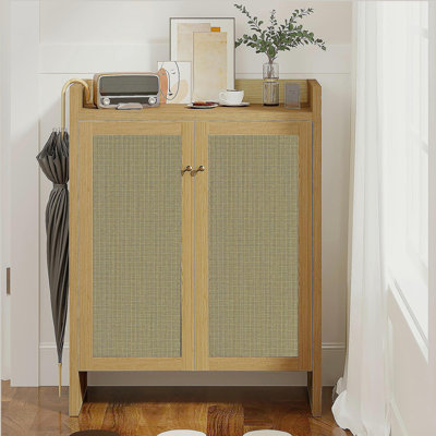 42.5" Tall Rattan Shoe Cabinet With Doors