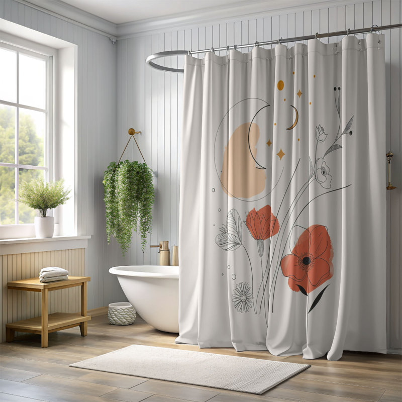 Rideau de douche standard 1 pièce Flora Outline, H 74 po x l 71 po