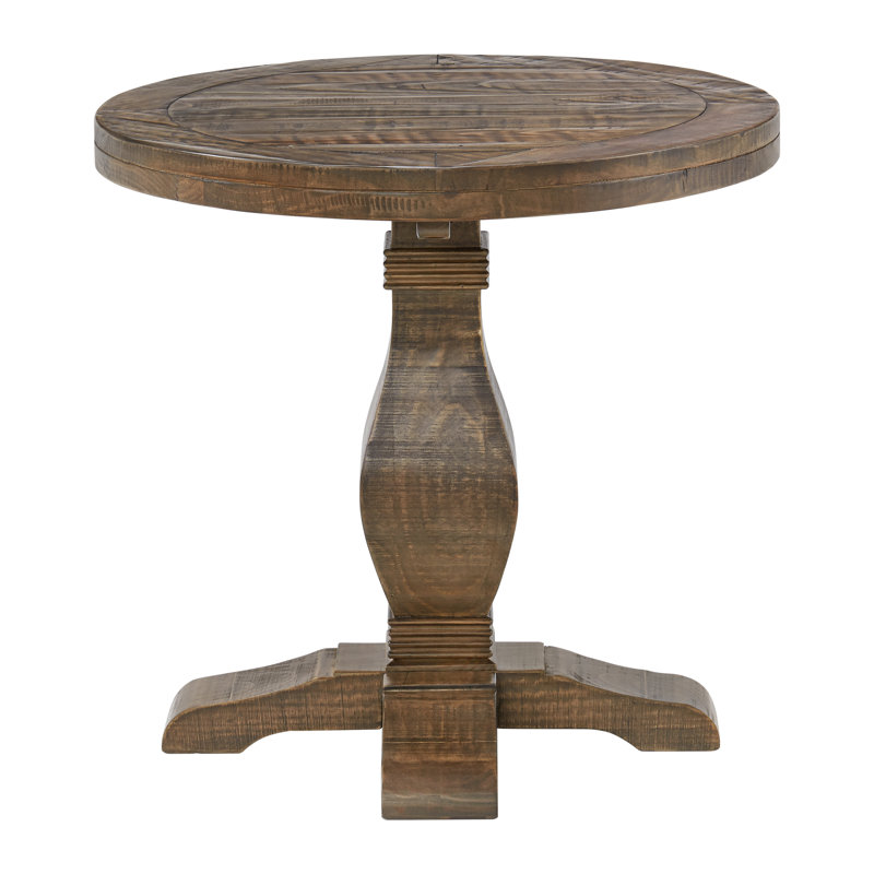 Sarcoline Solid Wood Round Pedestal End Table, Reclaimed Natural