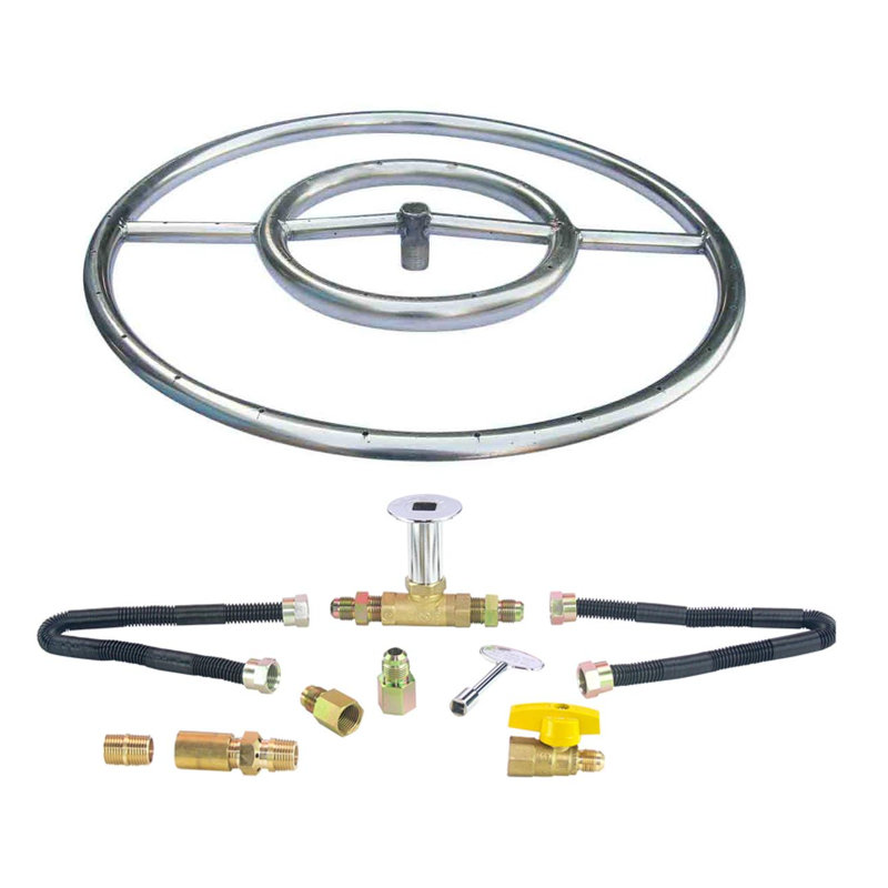 Anneau de brûleur en acier inoxydable avec ensemble de connexion au propane liquide de luxe, H 0,5 po x l 18 po x P 18 po