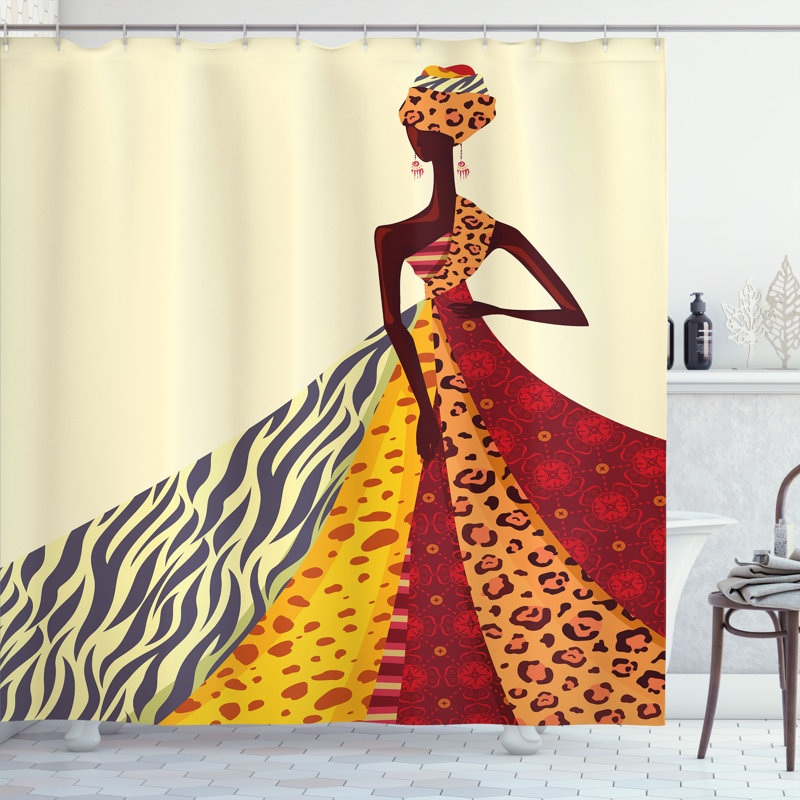 Rideau de douche et crochets African Girl Decor, H 75 po x l 69 po