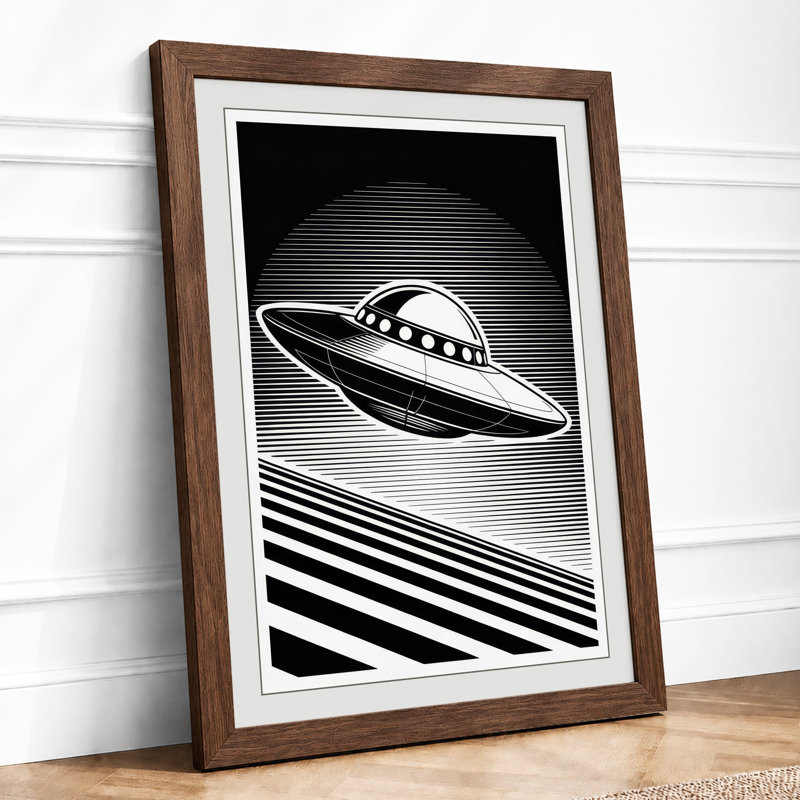 Saucer Retro - Framed Print, A4 - 29.7 x 21.0 cm, Walnut
