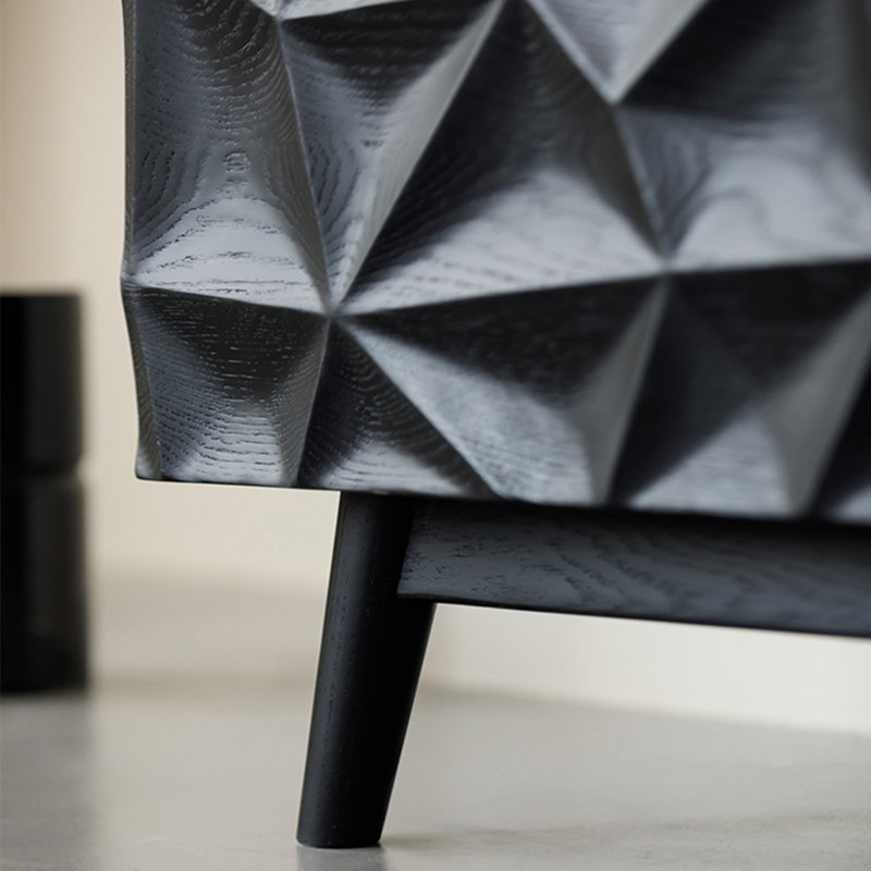 Matte Black Oak Cabinet with Grooved Handles