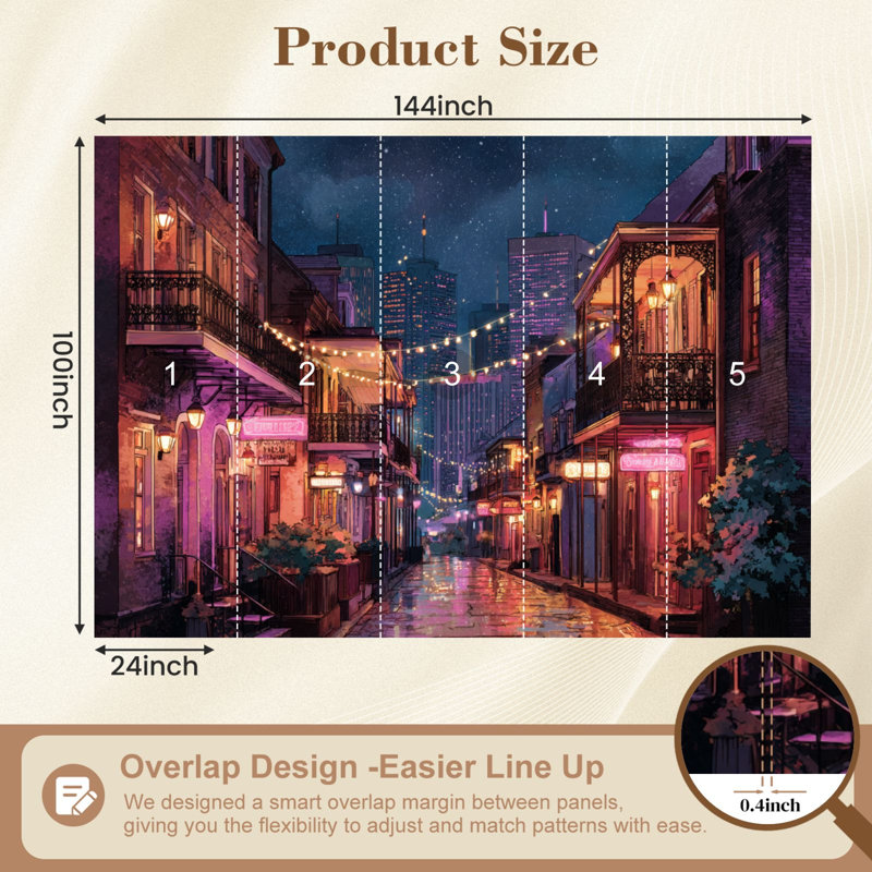 Papier peint adhésif auto-adhésif décoratif de style Bourbon Street, 100 pi x 144 po, L 144 po x l 100 po