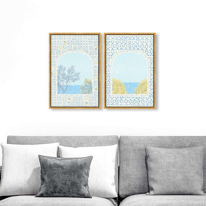 Mediterranean Window Set Set by Oliver Gal, 50"H x 34"W, Gold Floater Frame