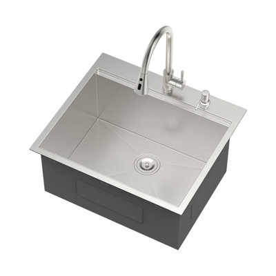 Évier utilitaire encastrable en acier inoxydable nickelé brossé de 63,5 cm x 55,9 cm (25 po x 22 po), avec cuve de 30,5 cm (12 po) de profondeur et robinet extractible