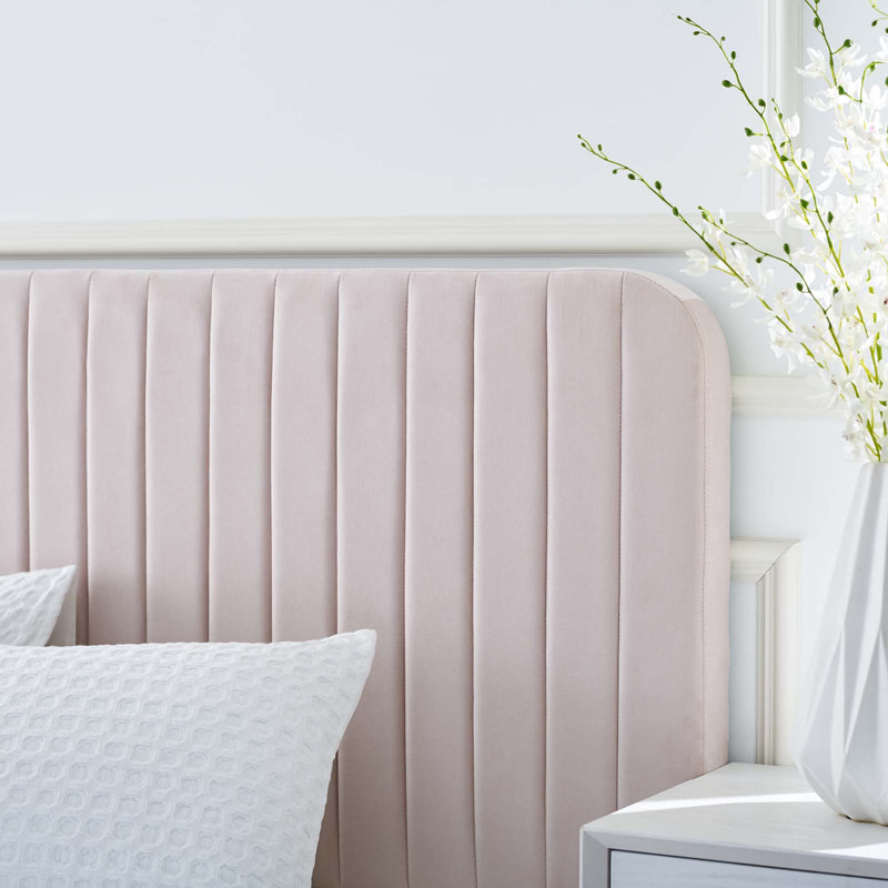Celine Channel Tufted Performance Velvet Platform Bed, Twin, Pink