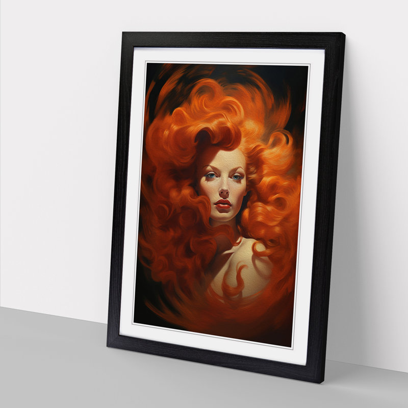 Red Headed Woman Surrealism - Framed Print, 34cm H x 25cm W x 2cm D, Black