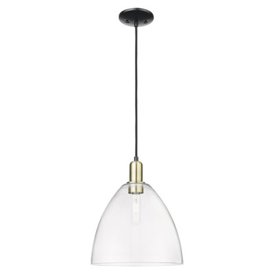 Arcadia - Bristol - Mini-luminaire suspendu à cordon 1 lumière 12 po - Finition laiton antique noir - Abat-jour transparent