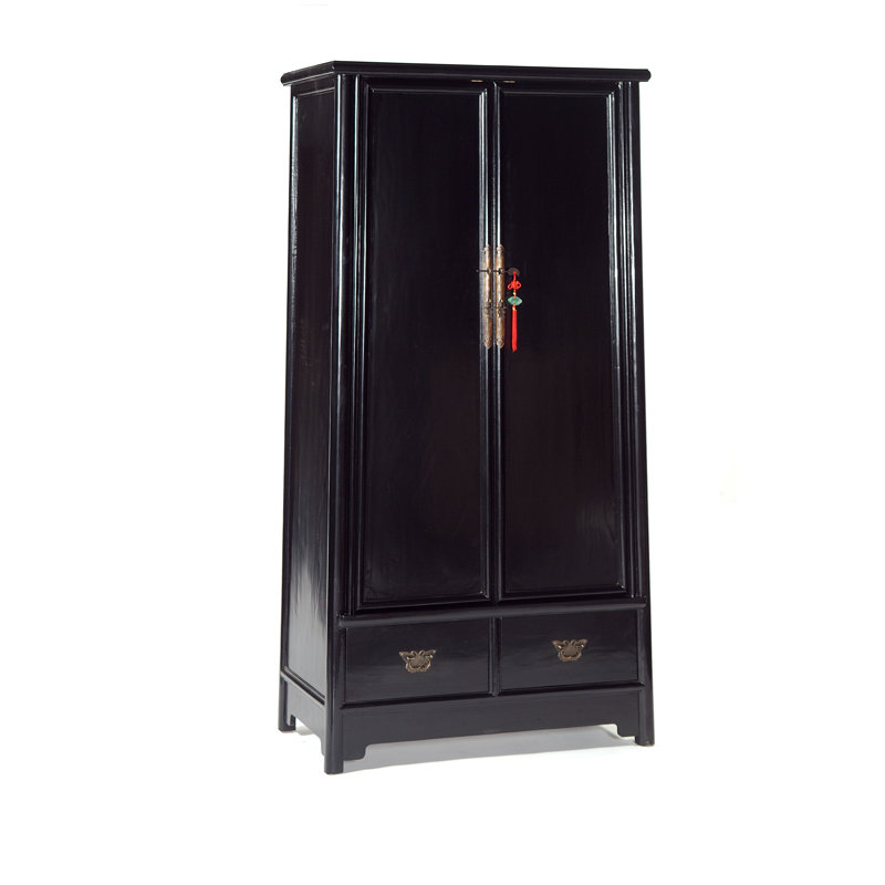 Hangzhou 2 Door Solid Wood Wardrobe, Black Lacquer