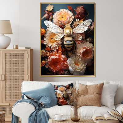 Art floral rétro avec guêpe harmonie II - insectes et insectes