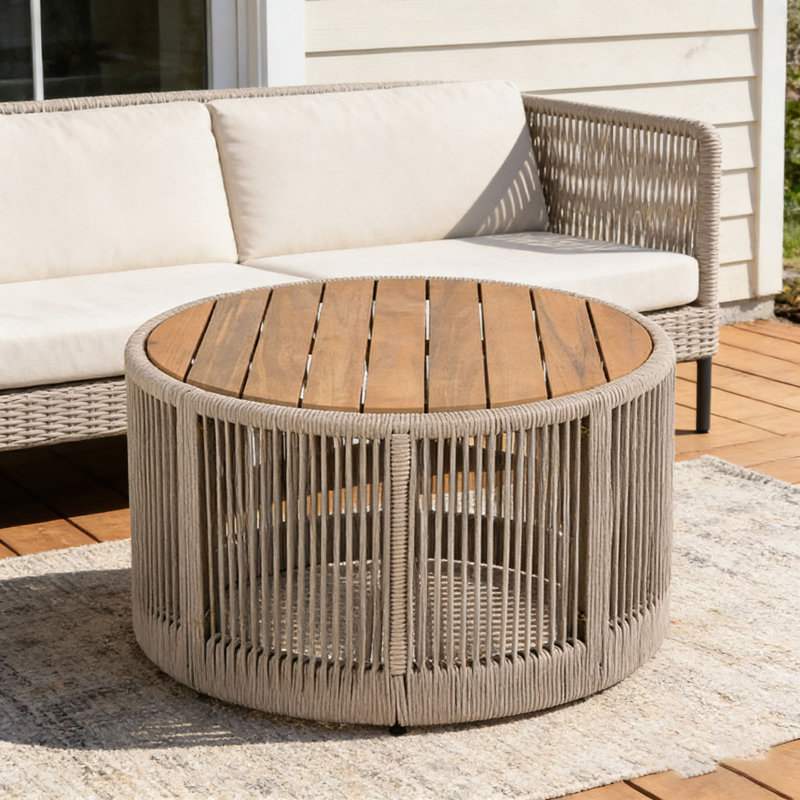 Table basse en bois, Teck et beige