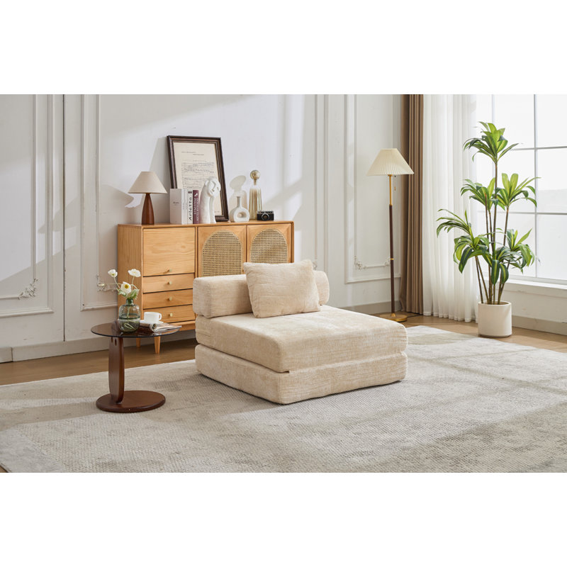 Chenille Convertible Floor Chair, Beige