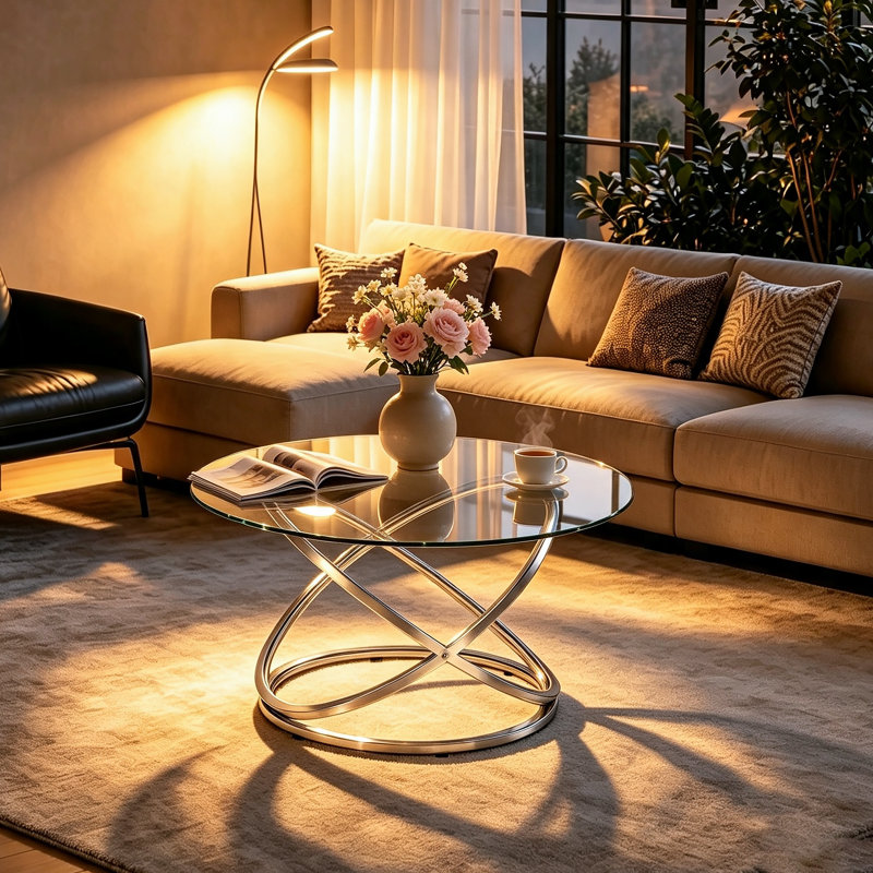 Table basse en marbre Reepham, Plateau transparent / base chromée