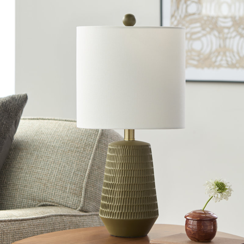 Ashyra Resin Table Lamp, Dark Green, White
