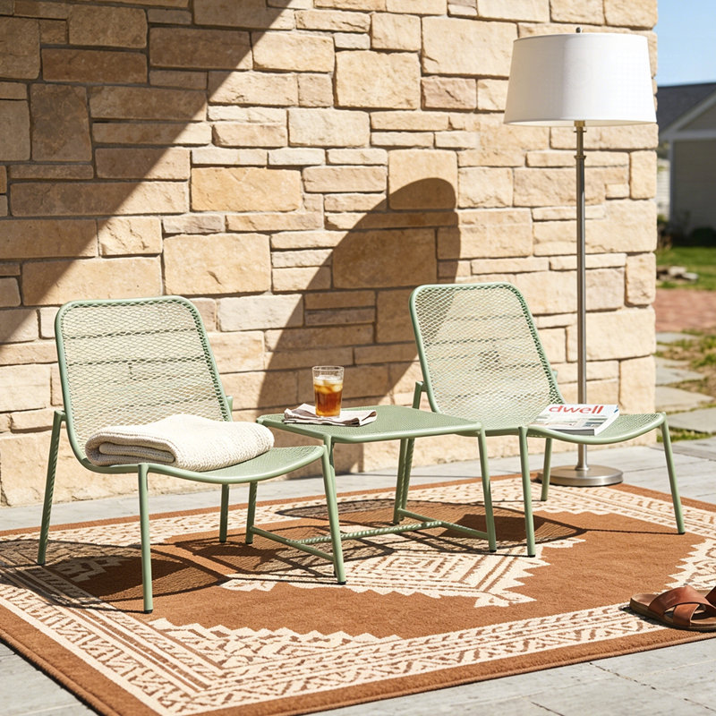 Ensemble de conversation d'extérieur 3 pièces avec structure en fer et 2 chaises en maille, 1 table d'appoint durable et élégante pour les patios et les jardins