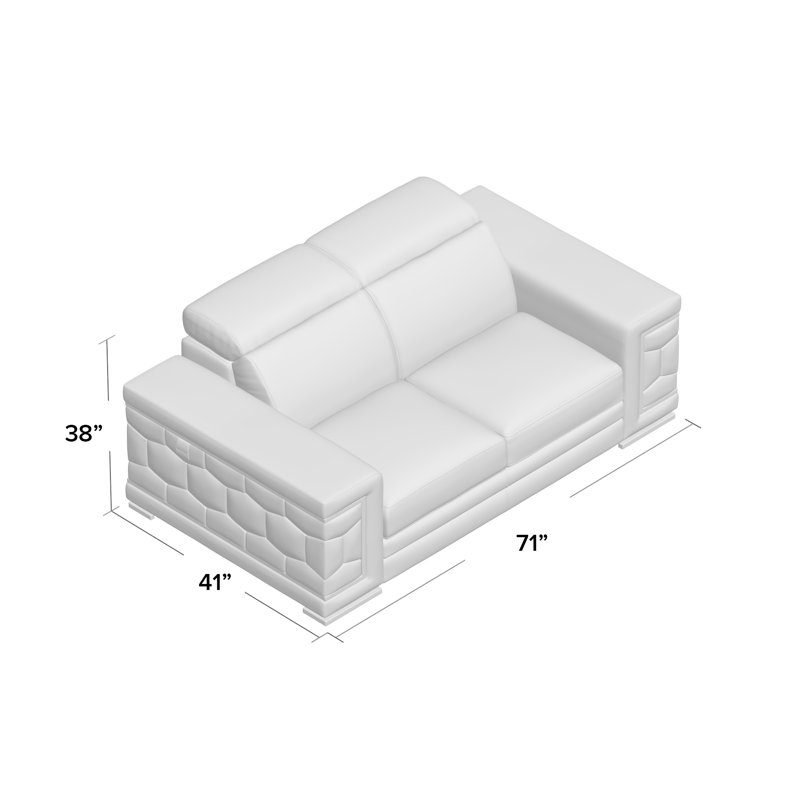 Canapé en cuir italien Aiesrom, Cuir véritable gris foncé, H 38 po x l 89 po x P 41 po