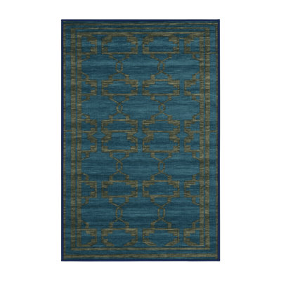 Machine Washable Trellis Blue Area Rug