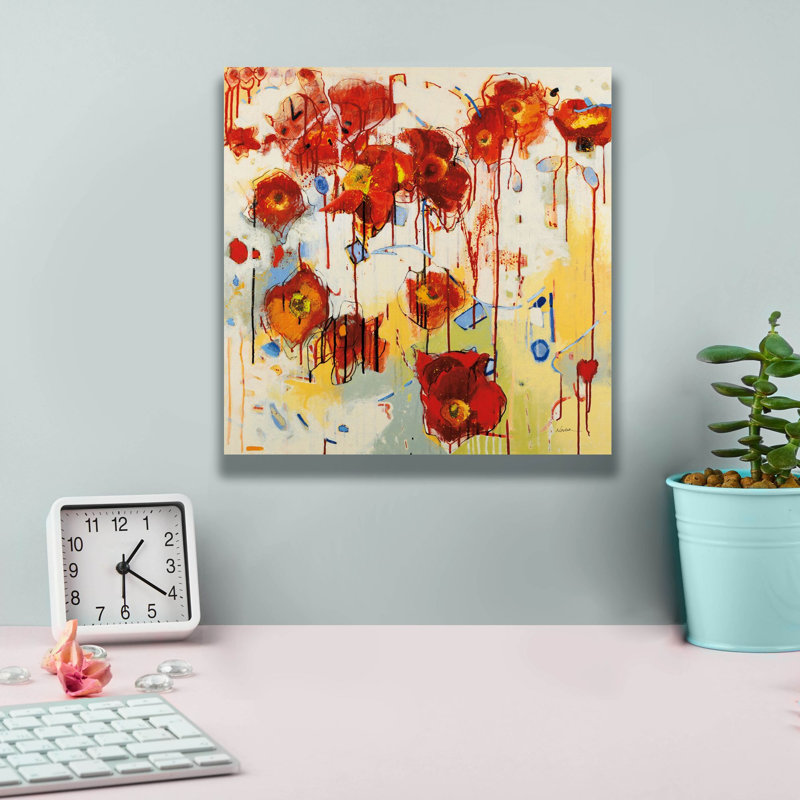 «Red Poppy Chaos» par Shirley Novak, art mural sur toile, H 12 po x l 12 po x P 0,75 po