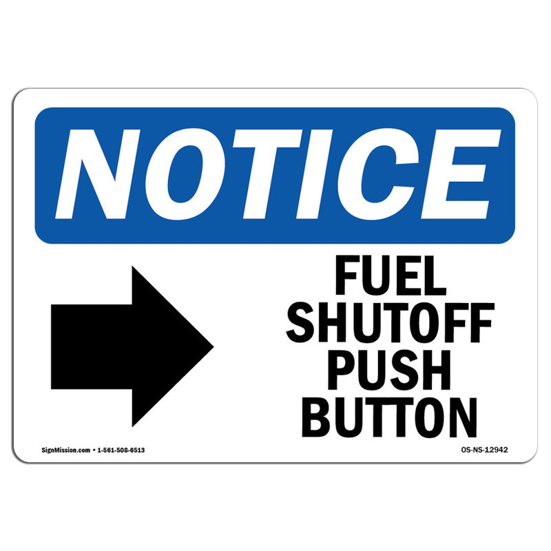 Fuel Shutoff Push Buttonright Arrow Sign