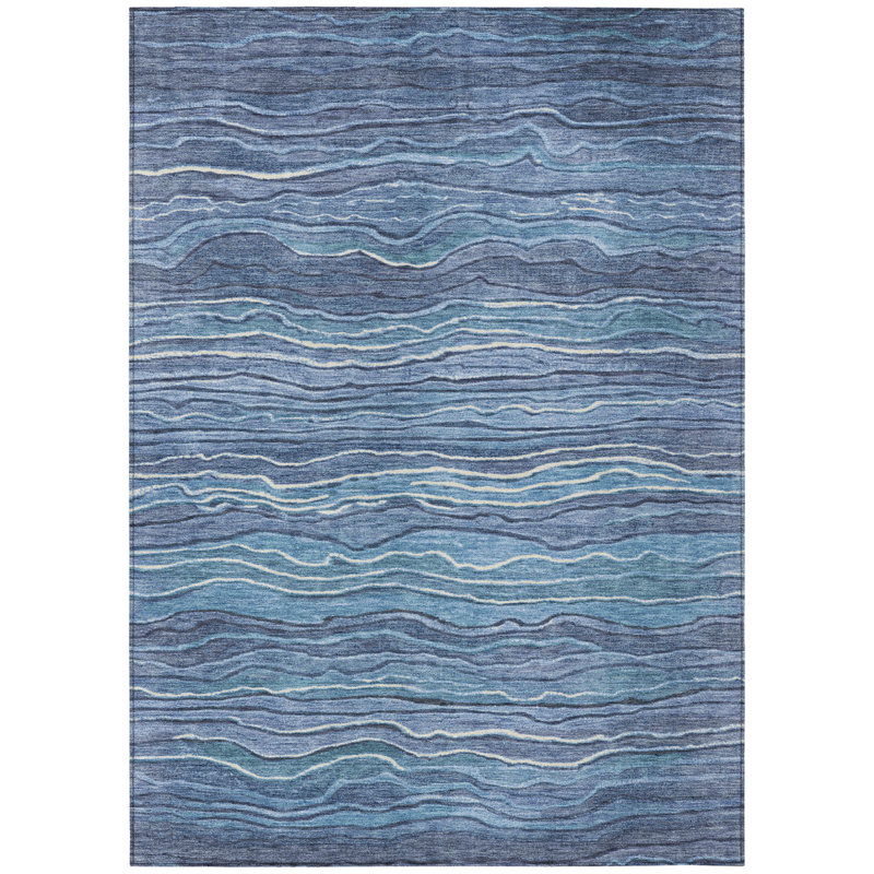 Tapis extérieur lavable abstrait bleu denim et bleu ciel 3 pi x 5 pi