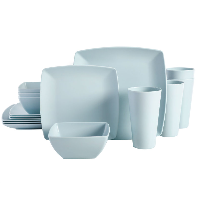 Mint Square Melamine Dinnerware Set, Service for 4
