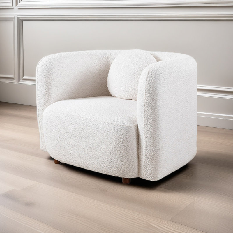 Foye Boucle Upholstered Armchair, Modern Japandi Accent Chair, White, 1