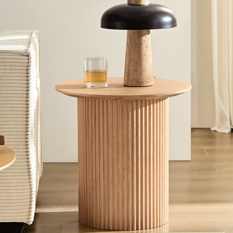 Table de salon moderne Mid Century - côté cannelé de 17,3 pouces, teinte chêne au-delà de la chambre à coucher, teinte
