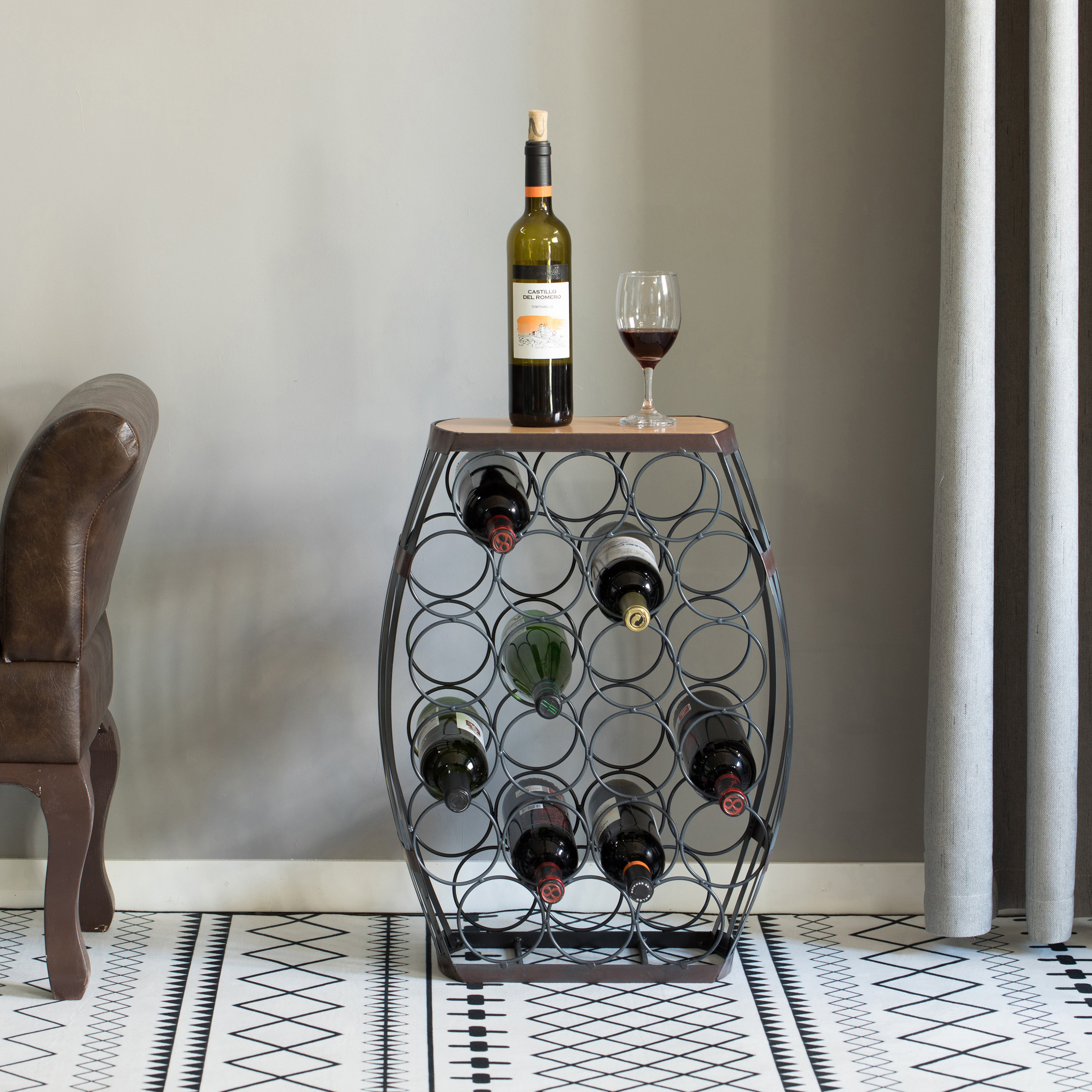 17 Stories 22 Bottle Floor Wine Bottle Rack in Brown | Wayfair