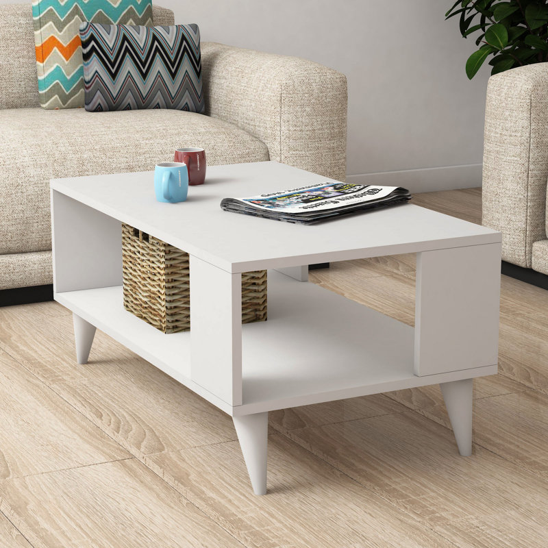 Table basse moderne à 2 niveaux, couleur noyer, 35,4 po x 21,3 po x 16,5 po | 100% panneau de particules enduit de mélamine, épaisseur: 0,7 pouce | Pieds en plastique durable, fixation murale, conception élégante pour le salon et le bureau