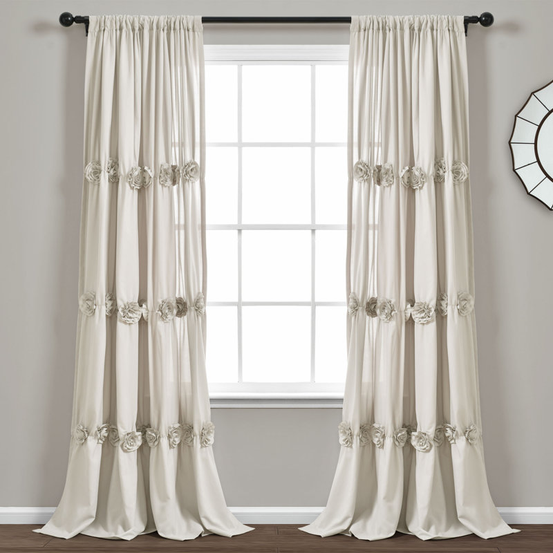 Neutral Beige Polyester Sheer Rod Pocket Window Panel