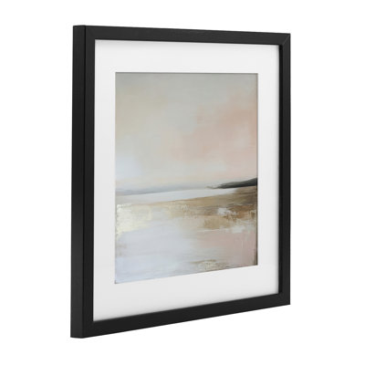 Muted Landscape Hidden Coast Framed Print Under Glass, design by Petal Prints Design