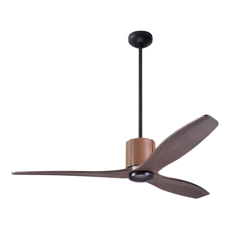 LeatherLuxe Downrod Ceiling Fan, Dark Bronze/Tan, Wall/Remote Combo Controls, Mahogany