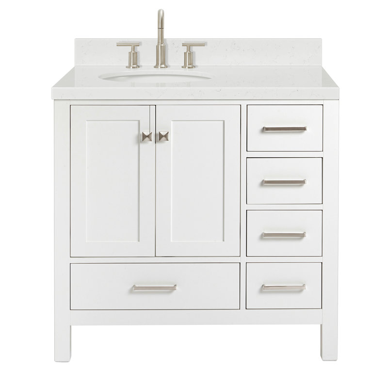  Meuble-lavabo simple 36 po avec comptoir en quartz 36 po, Left, Oval, Blanc