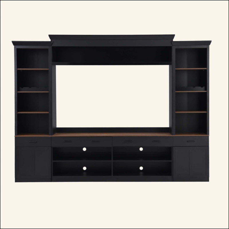 Meuble télé 4 pièces Farmhouse, Black/Dark Walnut