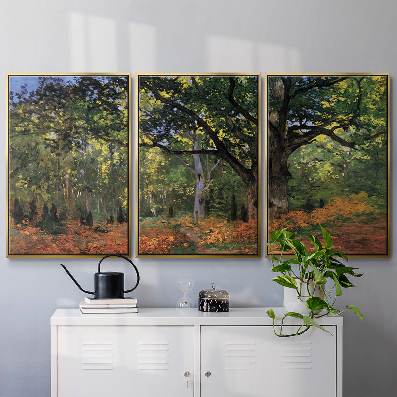 Monet, reproduction sur toile 3 pièces, H 40 po x l 78 po x P 2 po, Encadrement doré