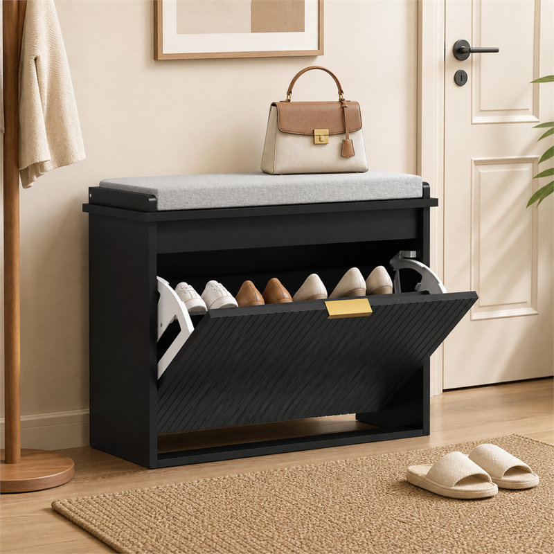 Banc de rangement étroit pour chaussures avec tiroir rabattable réglable