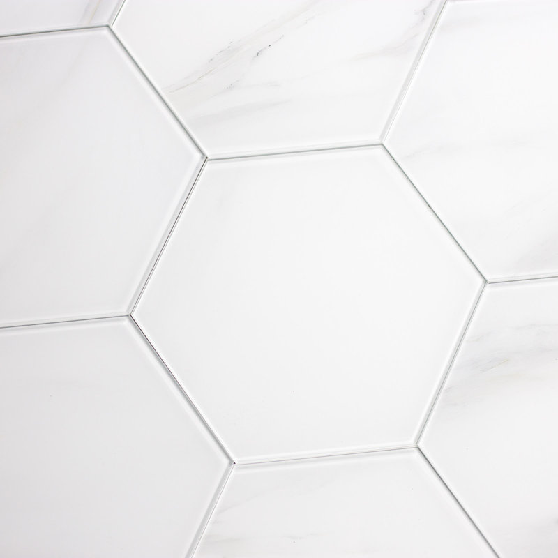 Nature 8 in. x 8 in. Marble Look Glass Straight Edge Large Format Hexagon Decorative Kitchen & Bathroom Wall Tile