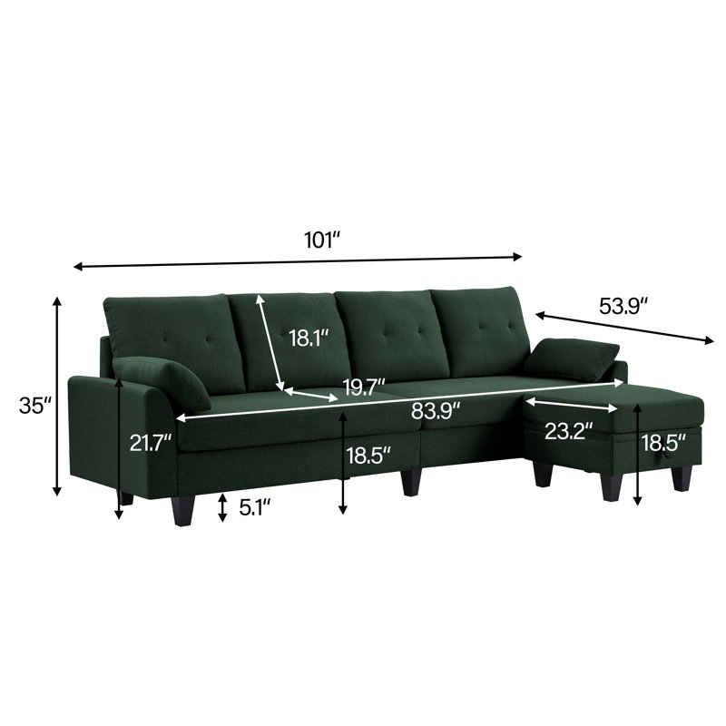Canapé modulaire rembourré 3 pièces Kurumi, Polyester vert