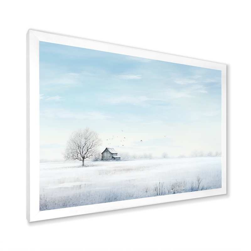 Paysage d'hiver, minimalisme sur toile, Cadre simple blanc, H 16 po x l 32 po x P 1 po