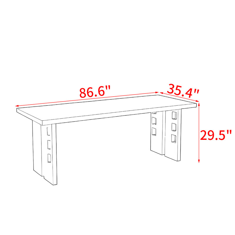 Modern simple rectangular solid wood dining table, 29.5"H x 86.6"L x 35.4"W