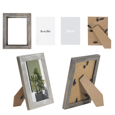 6.6" Gray Solid Wood Picture Frame, Fits 5" x 7" Photos for Wall or Tabletop Display -Set of 4
