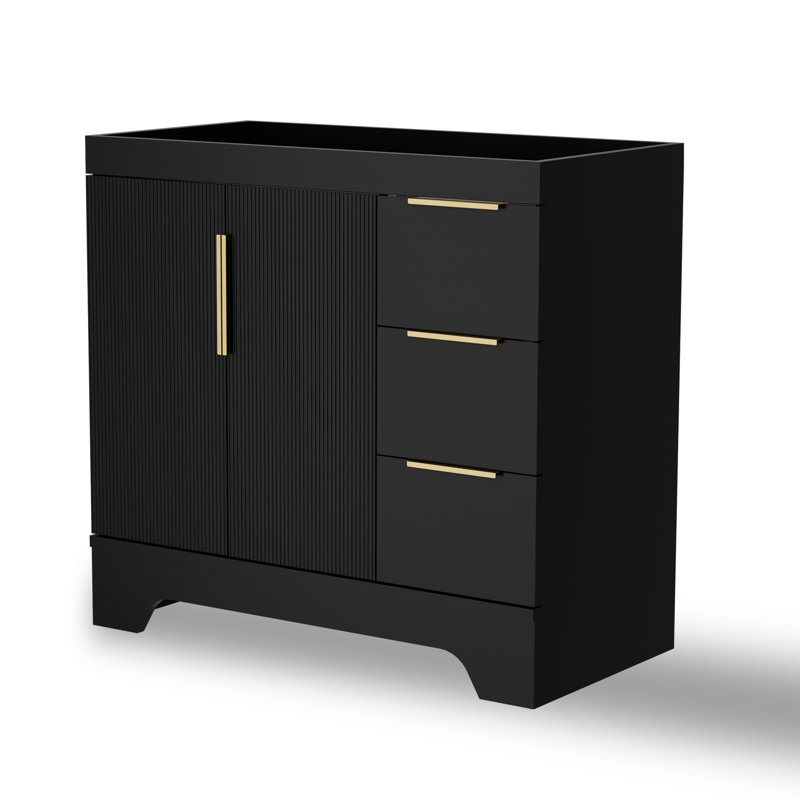36" Single Bathroom Vanity Cabinet Base Only, Sink Top Not Included, Black, Gold