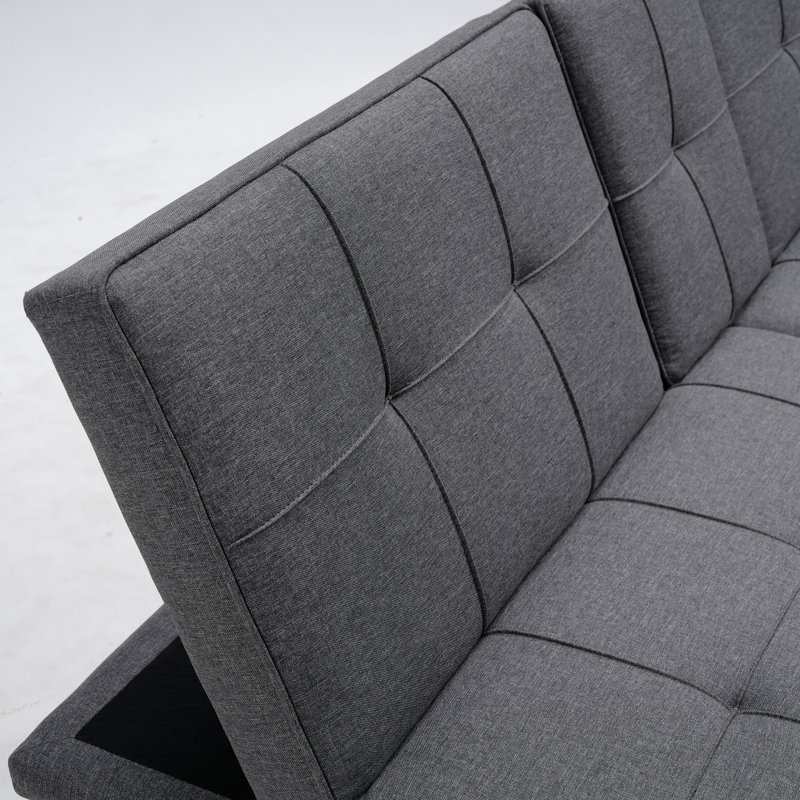 Canapé-lit convertible Meilin de 65,4 po de large avec console et port USB (ensemble de 2), Mélange de polyester gris