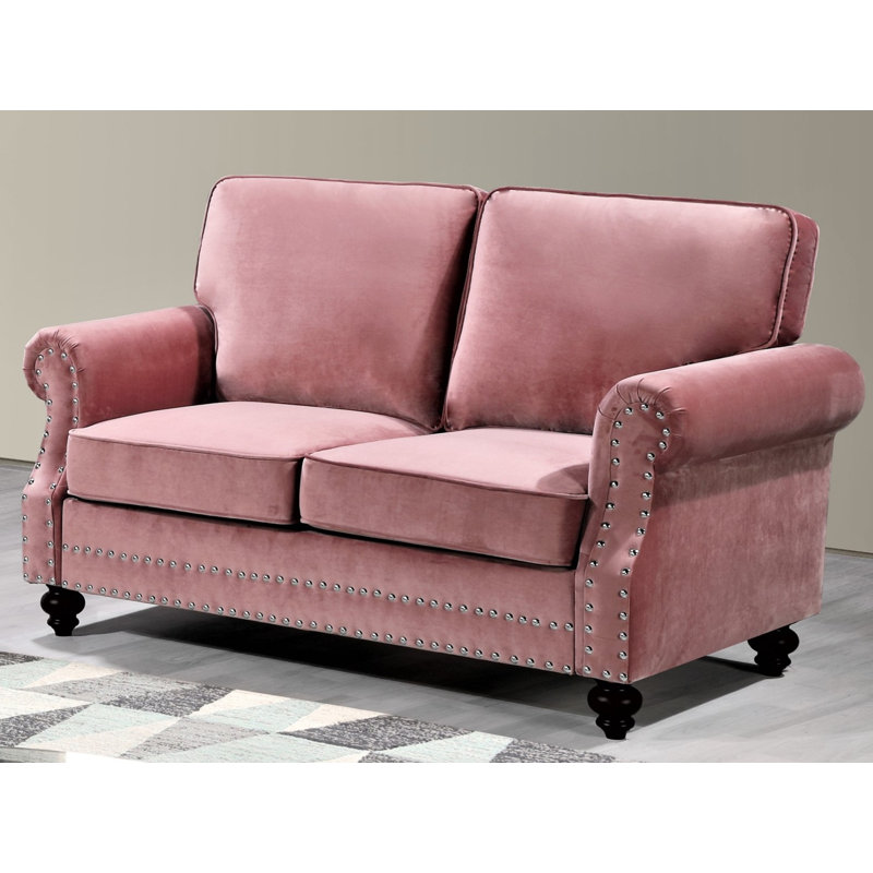Causeuse en velours avec garniture cloutée, Velours rose