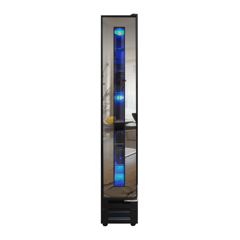 Sleek 7-Bottle Freestanding Mirror Wine Cooler with Interior LED Lighting