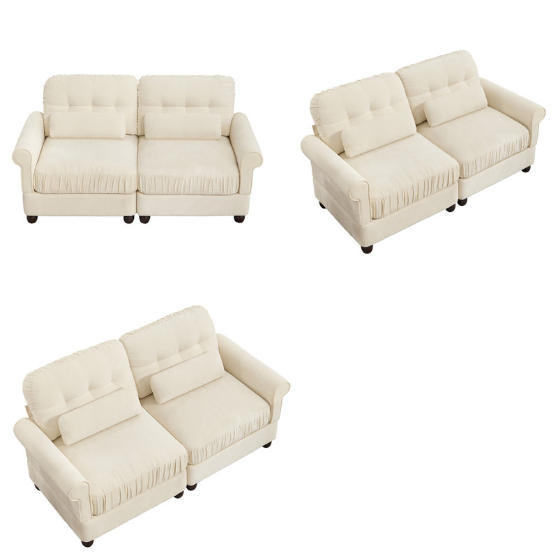 Canapé moderne à deux places à bords volantés, rembourré en chenille douce avec coussins décoratifs, idéal pour les petits espaces, brun