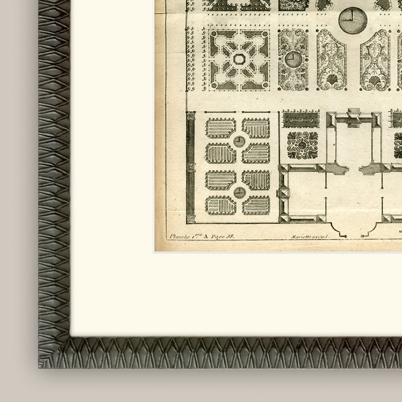 Martha Stewart Bedford, art mural en papier, plan de jardin historique IV, 17,75 po x 23,75 po, décor de salon et de chambre à coucher, encadré