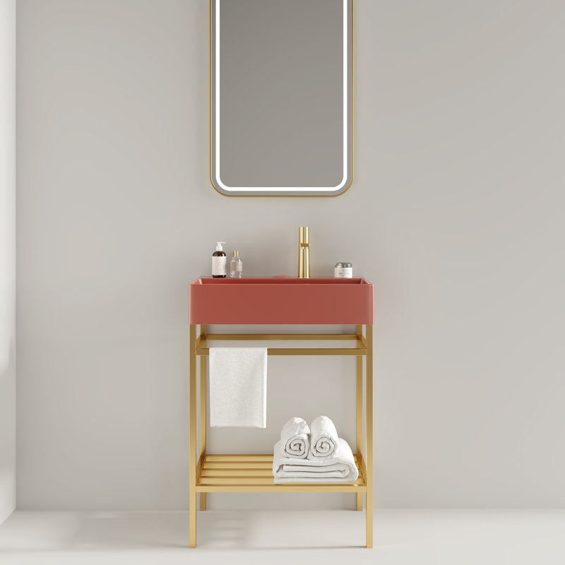 Meuble-lavabo autoportant avec lavabo en céramique, Blanc, Blanc